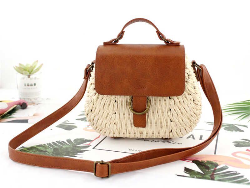Vintage Straw Bag Crossbody Beach Purse Casual Weaving Rattan Handbag Polyester