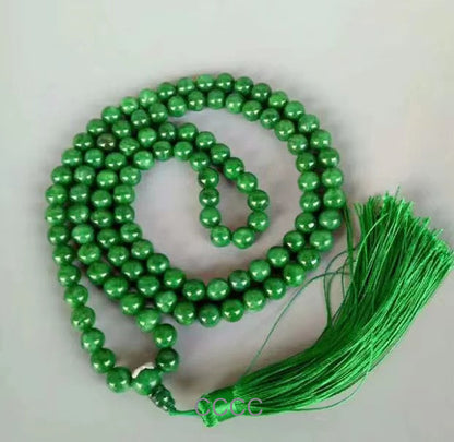 Certified Natural Green Myanmar Jade Jadeite Dry Green 108 Round Beads Necklaces