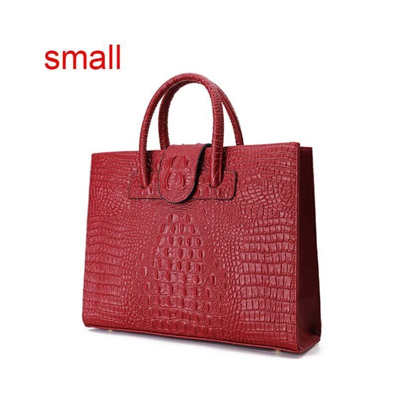 Briefcase Genuine Leather Handbag Big Totes Large Shoulder Bag Crocodile Pattern