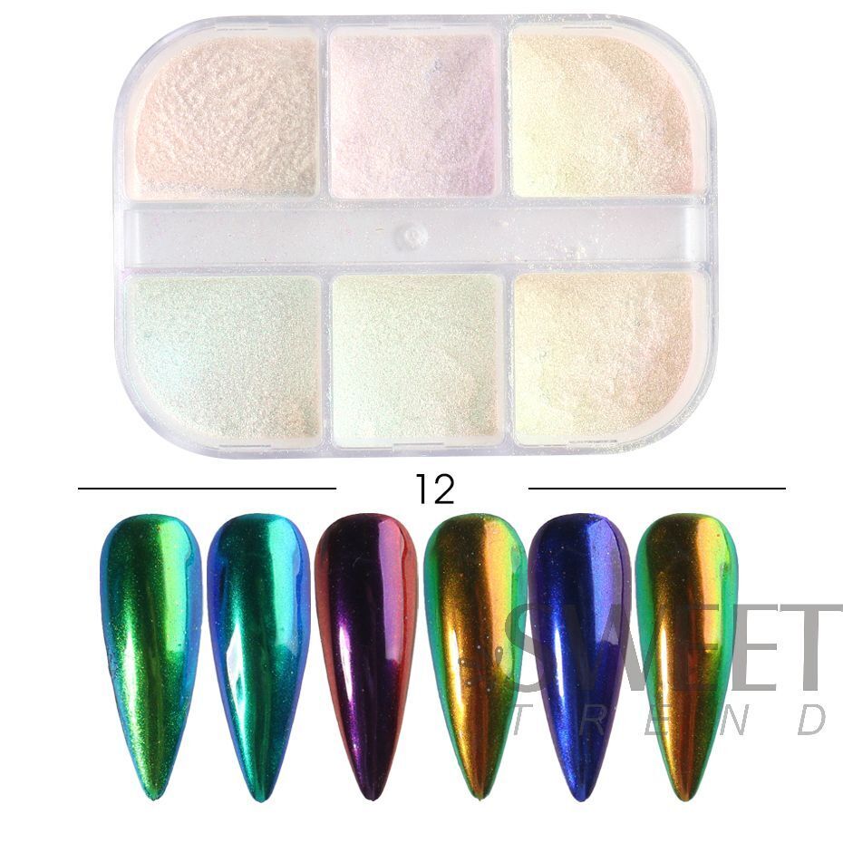 Nail Glitter Powder 6Color Mirror Holographic Glass Aurora Fine Pigment Manicure
