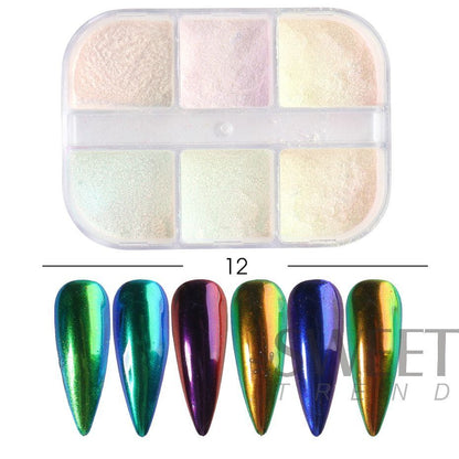 Nail Glitter Powder 6Color Mirror Holographic Glass Aurora Fine Pigment Manicure