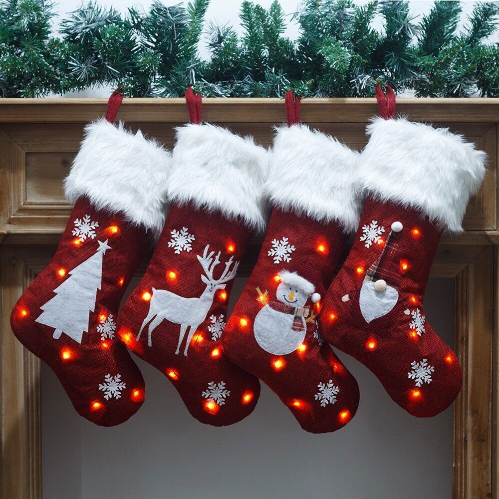 Christmas Stockings Luminous Santa Socks Xmas Bag Christmas Tree Kids Gift