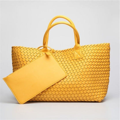 Candy Color Woven Tote Bag Fashion One Shoulder Bag Large Handbag Shopping Bags