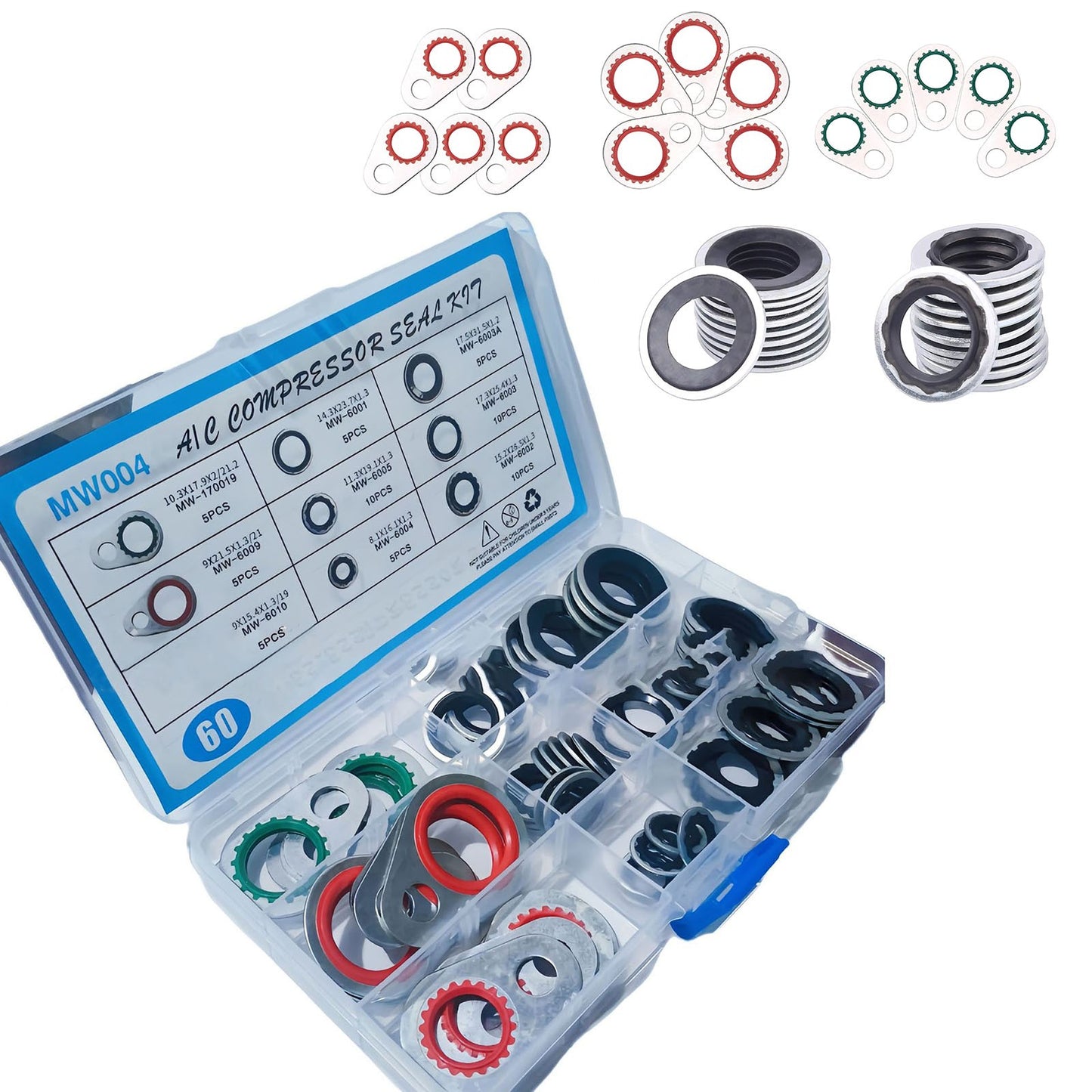 60Pcs 9 Size Air Conditioning System Compressor Gasket Seal Washer Replace Kits