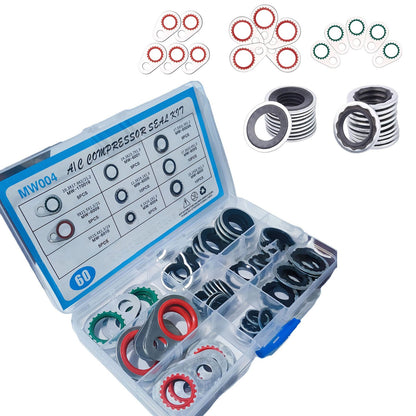 60Pcs 9 Size Air Conditioning System Compressor Gasket Seal Washer Replace Kits