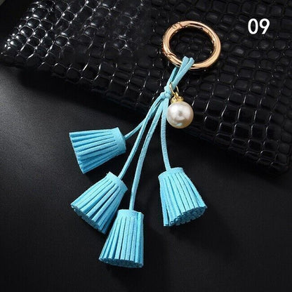 Women Leather Tassel Key Chain Charm Purse Key Fob Ring Handbag Pendant Ornament