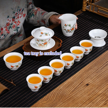 Chinese Complete Tea Set Porcelain Gaiwan Tureen Matching Tea Cup Pitcher Filter