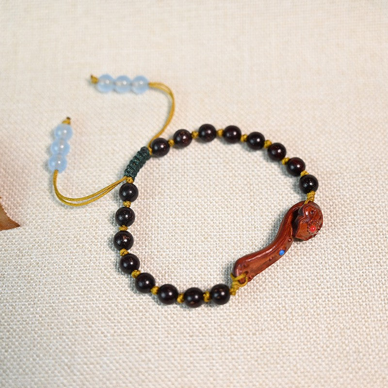 Natural Sandalwood Carving Ruyi Buddha Beads Prayer Beads Bracelet Handicrafts