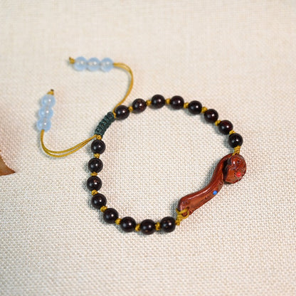Natural Sandalwood Carving Ruyi Buddha Beads Prayer Beads Bracelet Handicrafts