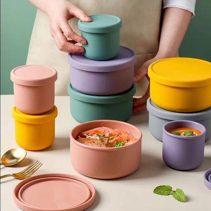 Food Storage Container Silicone Reusable W/ Airtight Lid Snack Lunch Bento Boxes