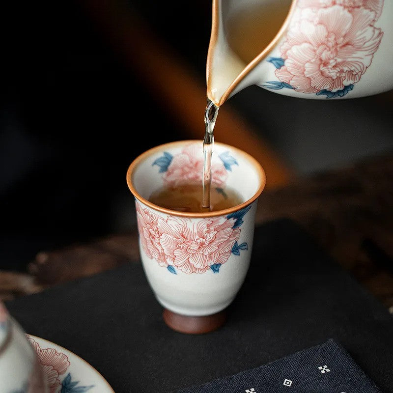 80ml Chinese Ru Kiln Porcelain Hibiscus Flower Tea Cup Meditation Cup Pu 'er Cup