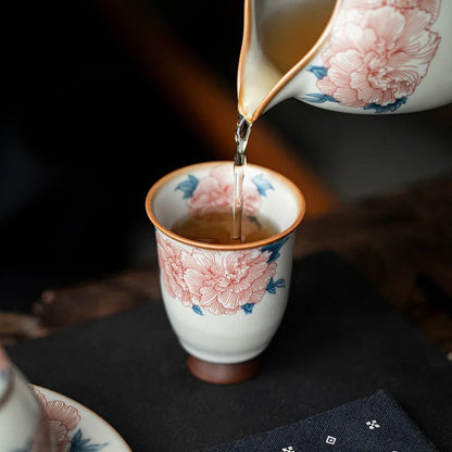 80ml Chinese Ru Kiln Porcelain Hibiscus Flower Tea Cup Meditation Cup Pu 'er Cup