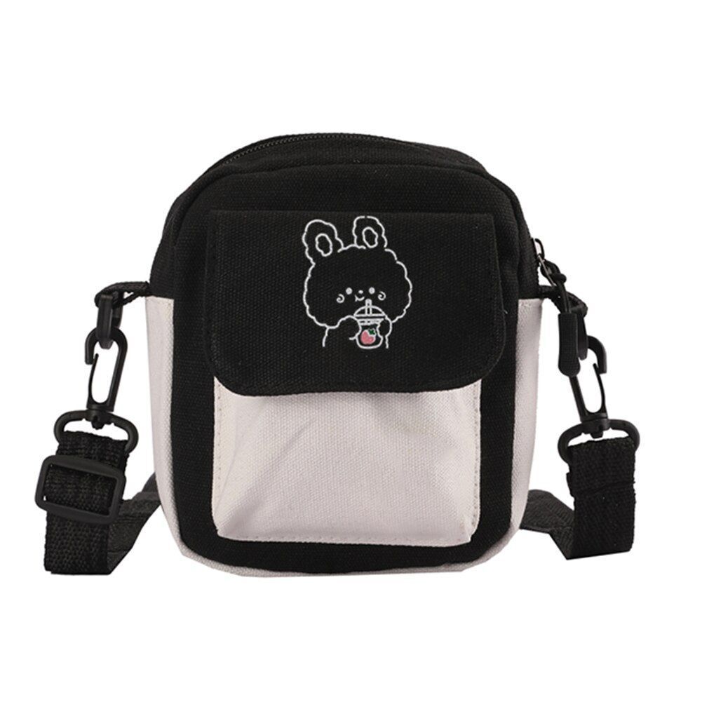 Contrast Color Canvas Crossbody Shoulder Messenger Bag Casual Handbag Flap Purse