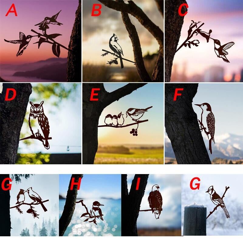 Metal Statue Rustic Hanging Decoration Sign Outdoor Bird Tree Yard Metal Art