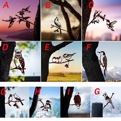 Metal Statue Rustic Hanging Decoration Sign Outdoor Bird Tree Yard Metal Art