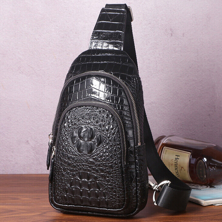 Men's Sling Backpack,100% Genuine Leather Crocodile Luxury Crossbody Bag Daypack