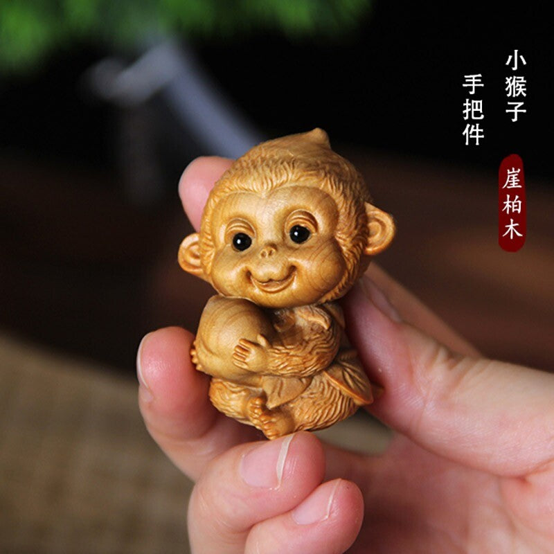 Wood Zodiac Monkey Decoration Solid Wood Small Monkey Wood Carving