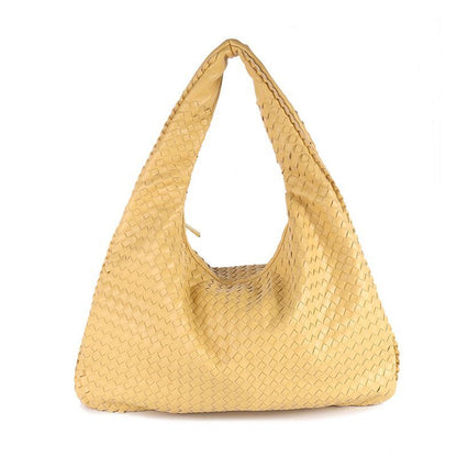 Leather Shoulder Bags Handmade Woven Handbag Big Capacity Patchwork Zipper Purse