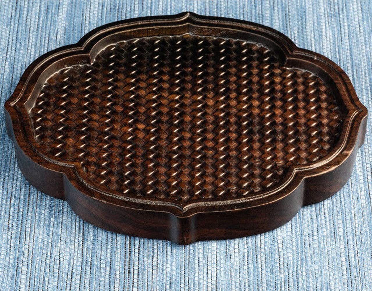 18cm Solid Wood Carved Household Tea Tray Kung Fu Tea Set Tea Decor