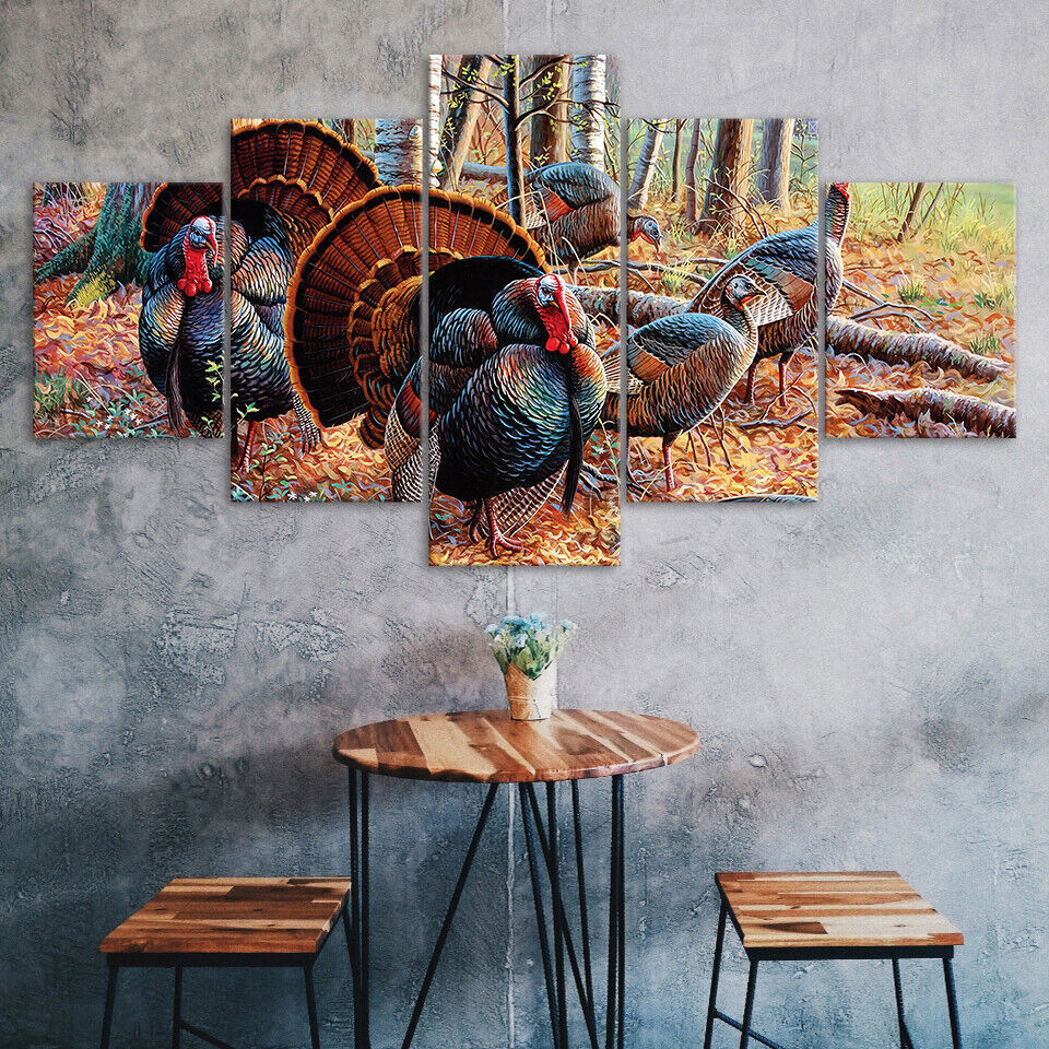 Turkey Wildlife Turkeys Animals Canvas Prints Painting Wall Art Home Decor 5PCS