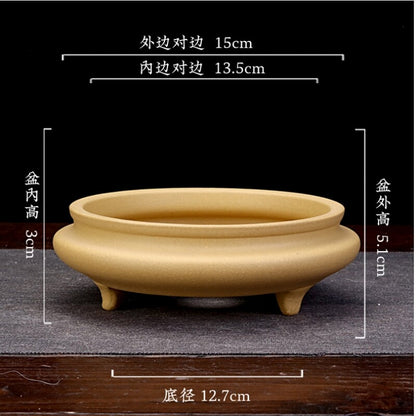 6" Zisha Flower Pot Desktop Round Bonsai Pot Succulent Calamus Pot For Tea Tray