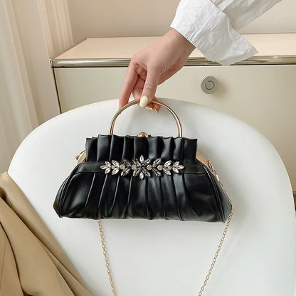 Evening Party Clip Bag Pleated Shoulder Bag Vintage Handbag Luxury Shoulder Bags