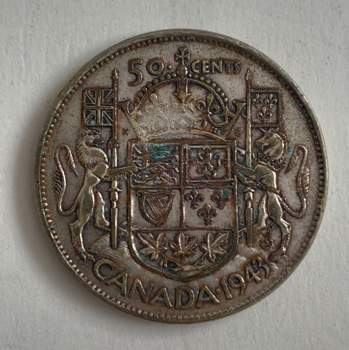 1943 CANADA 50 Cents Silver Coin Silver .800 George VI Royal Canadian Mint
