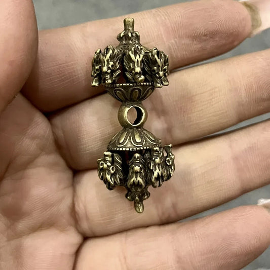China Rare Tibetan Buddhism Dragon Vajry Pestle Statue Blessing Amulet Pendant