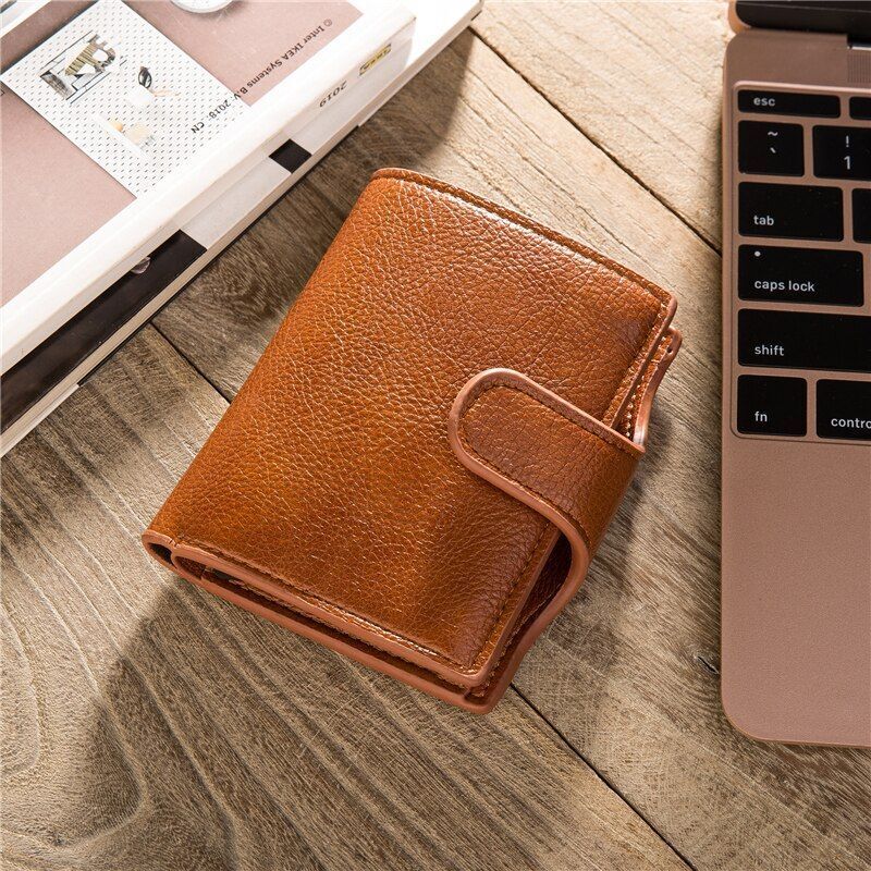 Wallet Purse Anti-theft Card Holder Metal Case Vintage Money Bags Leather Hasp