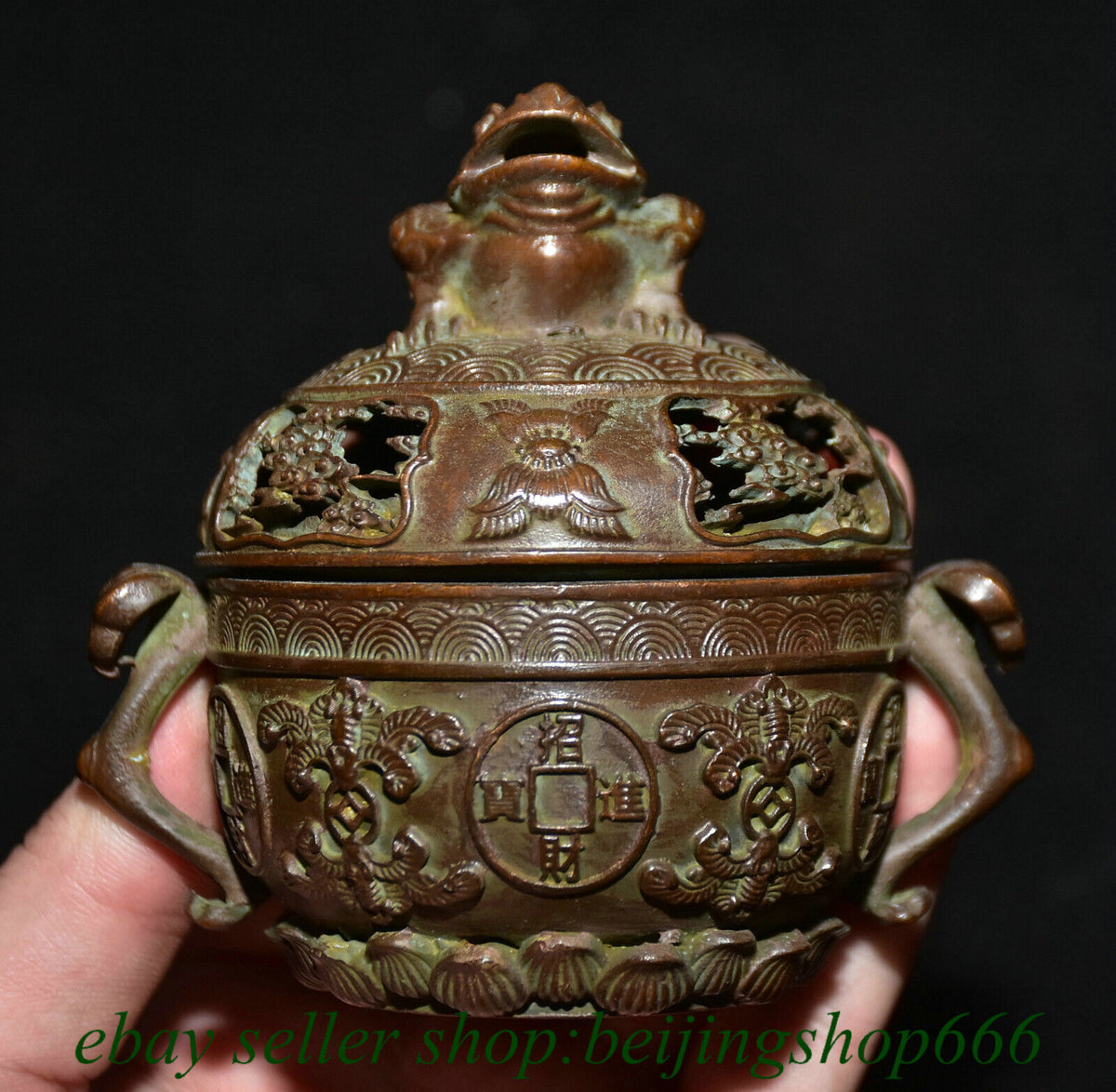 3.6" Marked Old Chinese Bronze Dynasty Frog Wealth incense burner Statue
