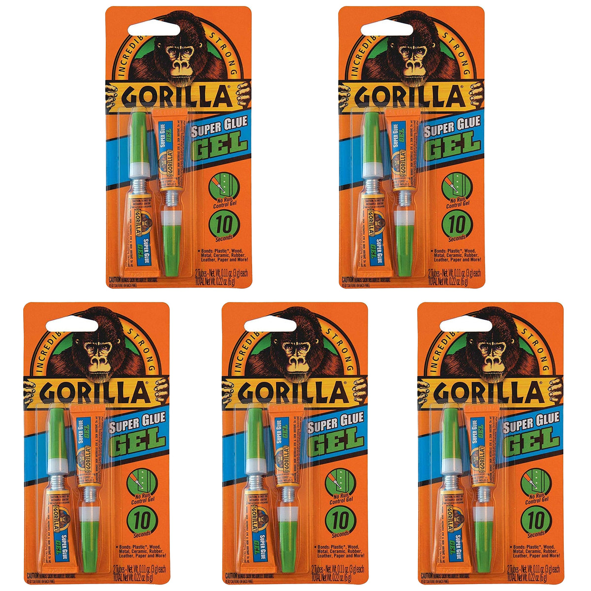 Gorilla 10 Pack 3 Gram Tubes Super Glue Gel, Dries in 10-45 Seconds