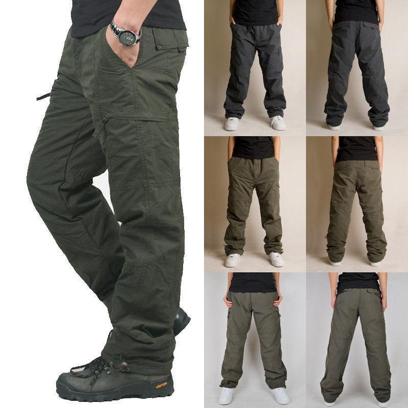 Mens winter thick Casual Military Cargo Pants Cotton Baggy loose outdoor Trouser
