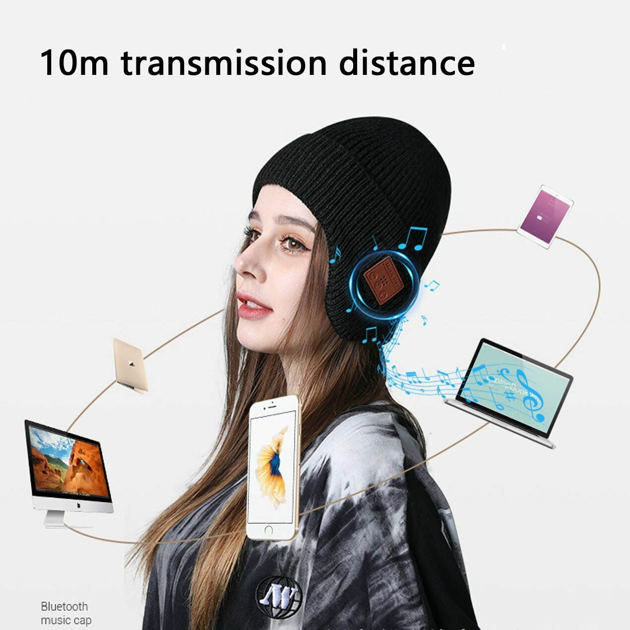 Bluetooth 5.0 Earphone Beanie Thermal Knitted Hat Ear Cover Wireless Headphone