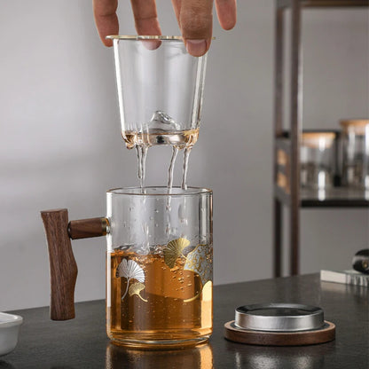 4.92" Wooden Handle Guanshan Cup Household High Borosilicate Glass Filter Teacup
