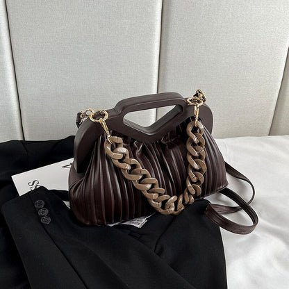 Handbag Thick Chain Handle Pleated Shoulder Bag Women Clutch Purses Crossbody