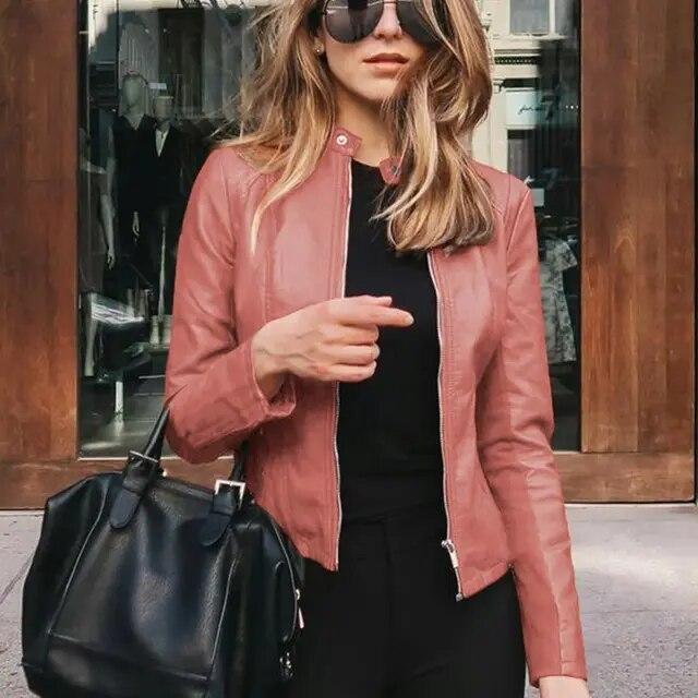 Leather Faux Women's Jacket Women Thin New Moto Biker Zipper Black NEW *20% OFF*