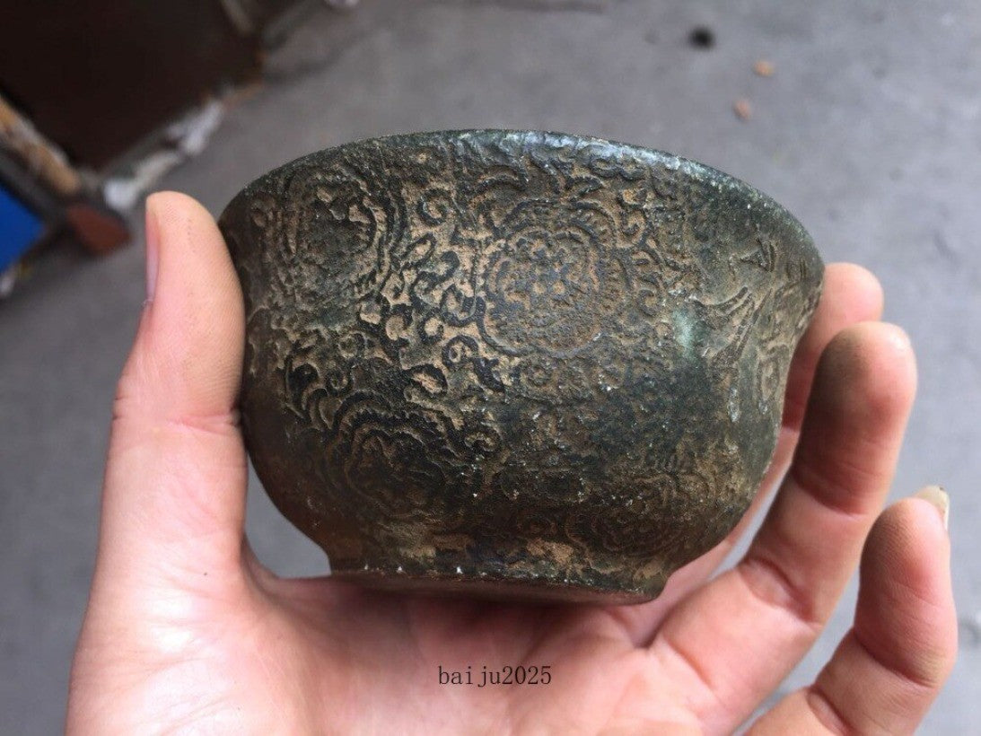China's old jade bowl Embossed Jade bowl carved in ancient writing For kitchen
