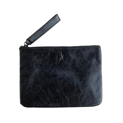 Angel Black Metallic Makeup Bag Clutch Handbag Wristlet Pouch Vintage 22*16 CM