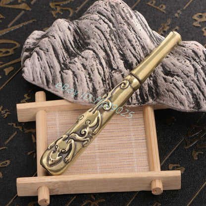Solid Brass China Retro Tobacco Pipe Animal Carving Cigarette Filter Holder