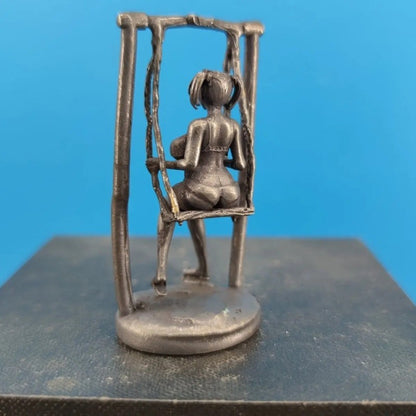 62mm Chinese Bronze Casting Mini Girl Swing Statue Figure Tea Pet Decoration
