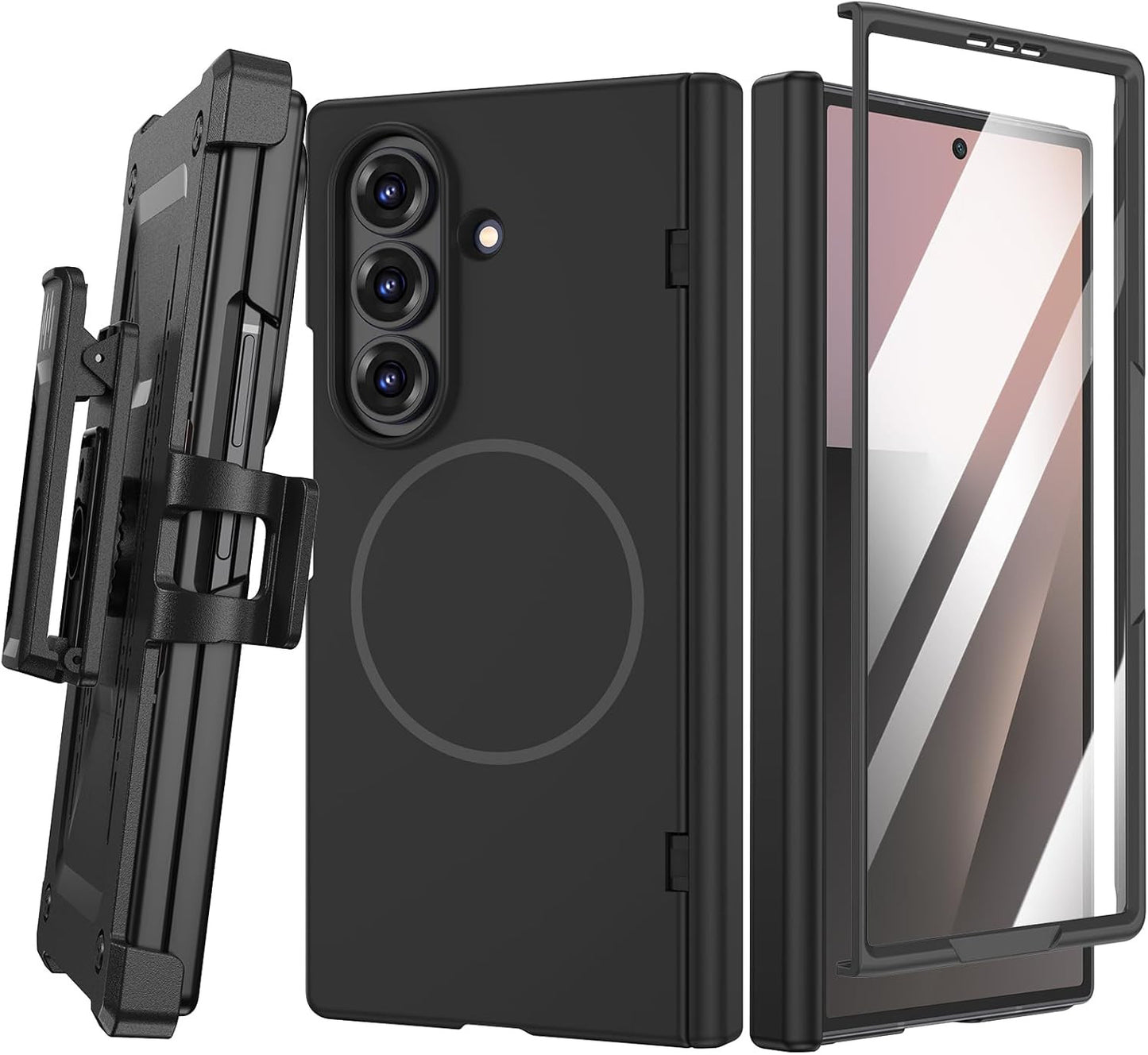 for Z Fold 7 Magnetic Case with Belt Clip Holster, Compatible with Magsafe & Hin