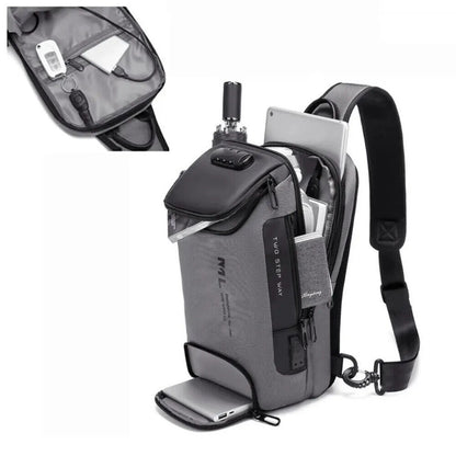 Men's Lock Shoulder Bag USB Cross Body Chest Bags Travel Crossbody Pack Pack
