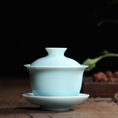 Real Longquan Celadon Gaiwan Porcelain Tea Bowl Lid Cup Saucer Covered Bowls New