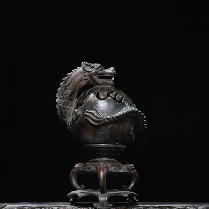 10" Chinese Bronze Gilt Myth Dragon Ball Incense Burner Censer