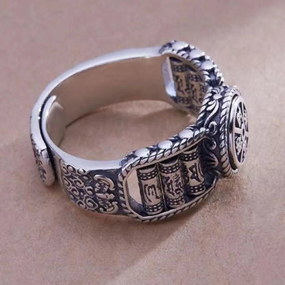 Tibetan Buddhist Men's Antistress Rotating Finger Large Mantra Ring Spinner