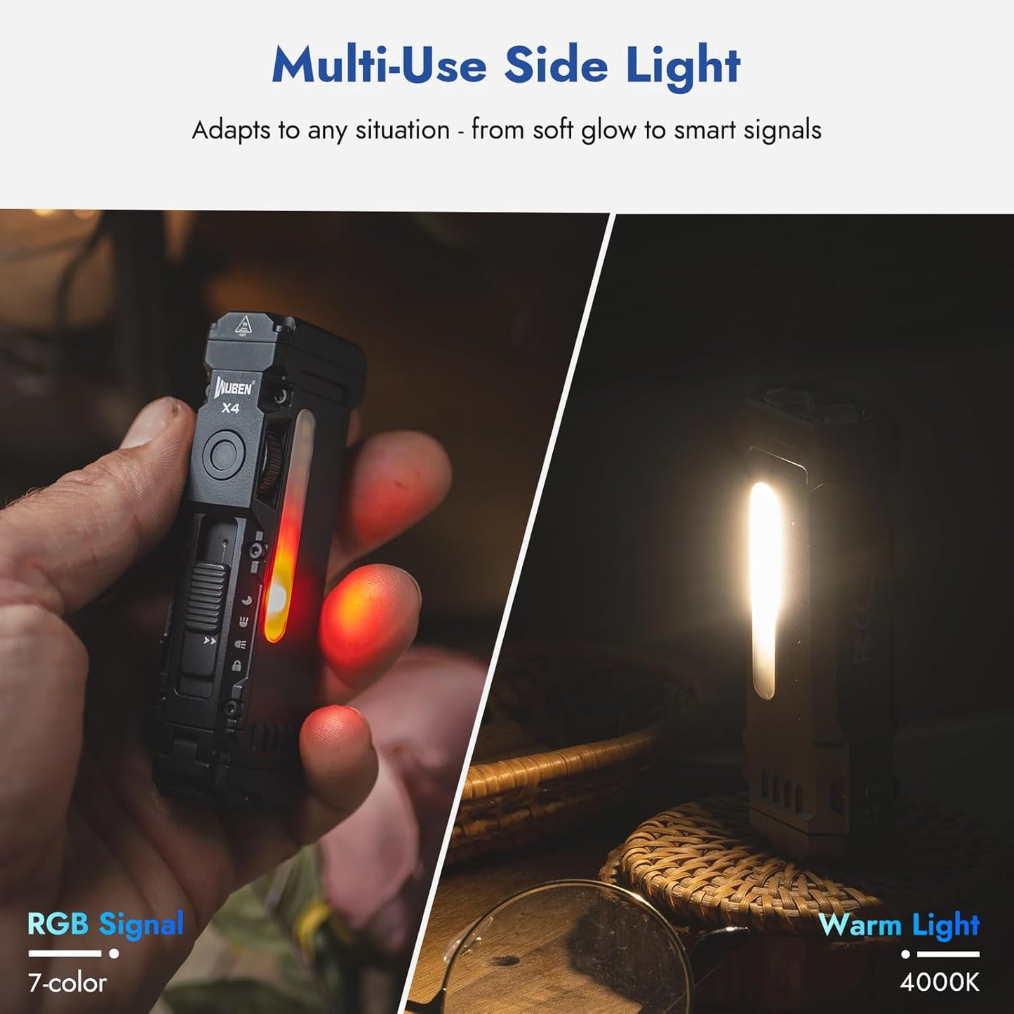 X4 EDC LED Flashlight with RGB Light, 1500 Lumens Mini Flashlight with Tactical