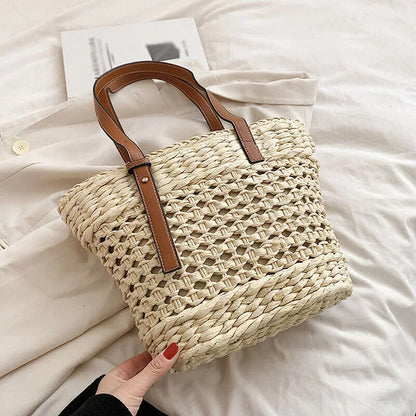 Summer Straw Beach Tote Bags for Women Handbag Basket Shoulder Bag