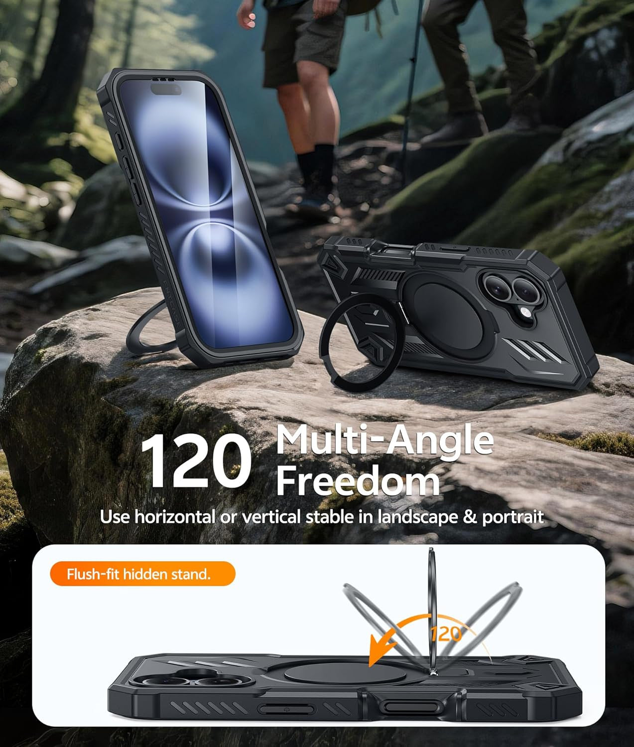 for Iphone 16 Phone Case: Magnetic Stand Case with Built-In Screen Protector Com