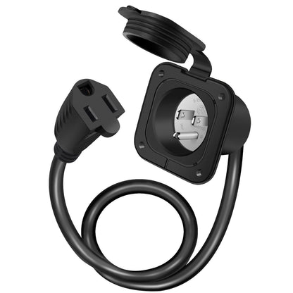 1 PC 15 Amp 125V AC Power Inlet Port Plug with Integrated 18" Extension Cord