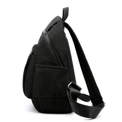 Nylon Backpack Black Zipper School Bags Flower Embroidery Rucksack High Capacity